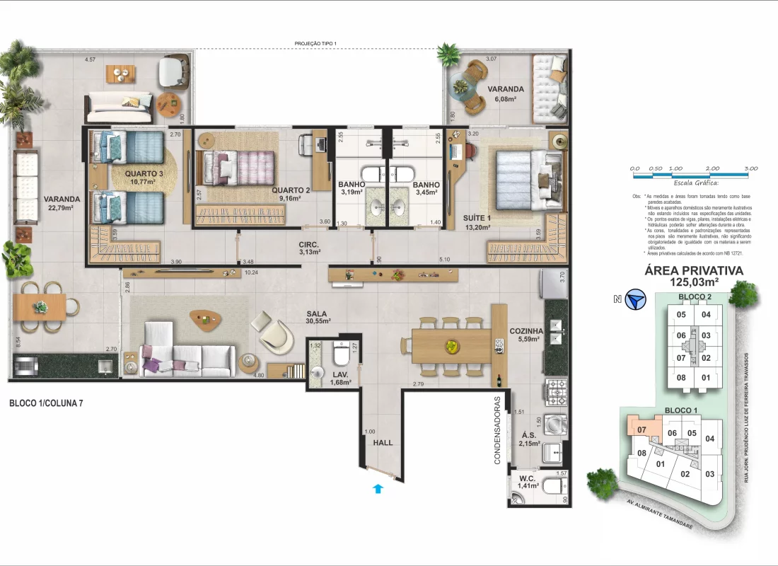 APARTAMENTO TIPO • BLOCO 01 • COLUNA 07 (UNIDADES 207 E 307)